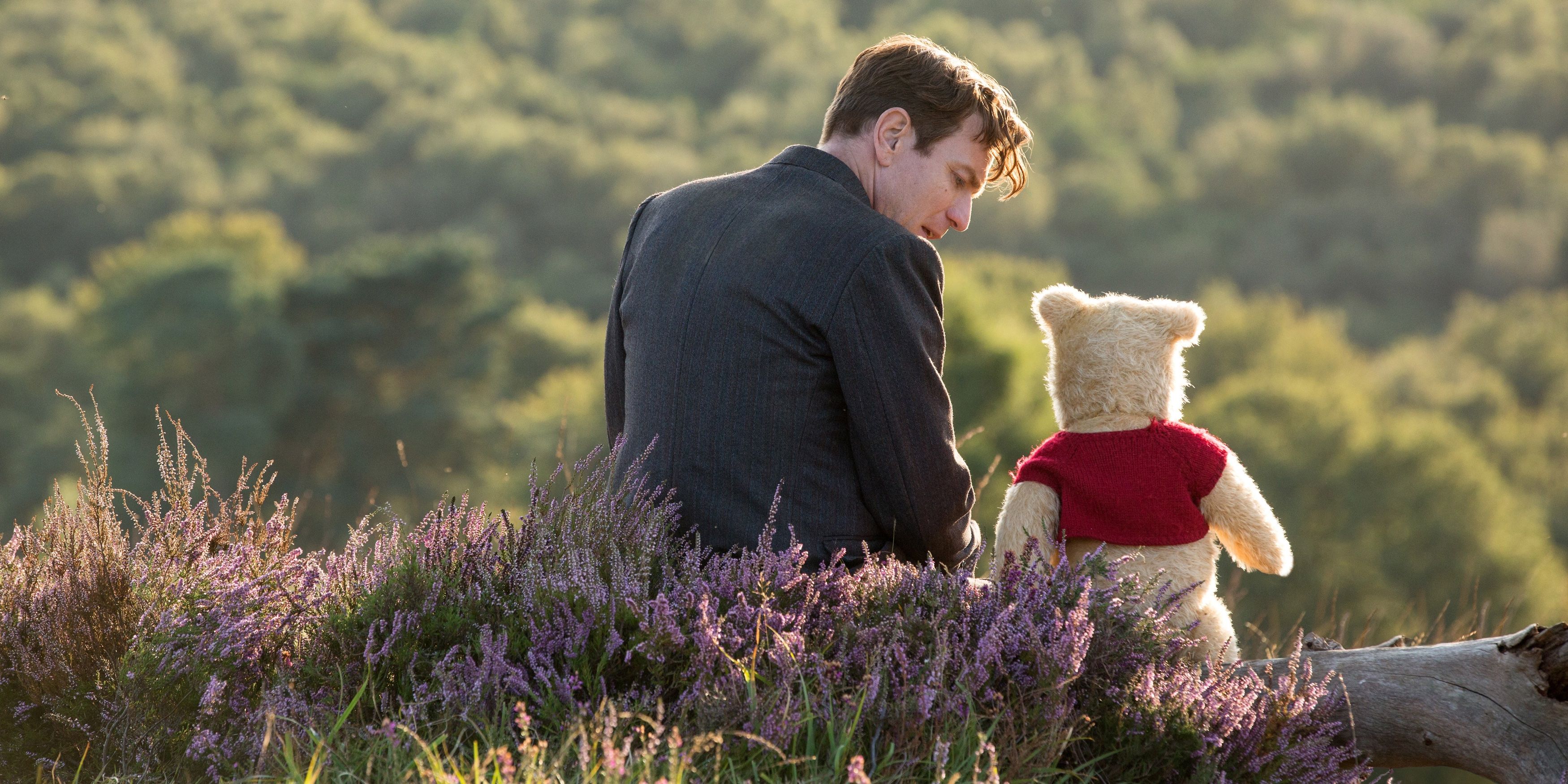 Ewan McGregor as Christopher Robin and Winnie the Pooh in Christopher Robin