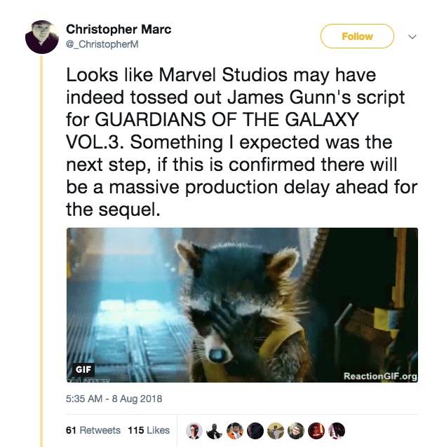 Marvel Reportedly Scraps Gunn's Guardians of the Galaxy 3 Script