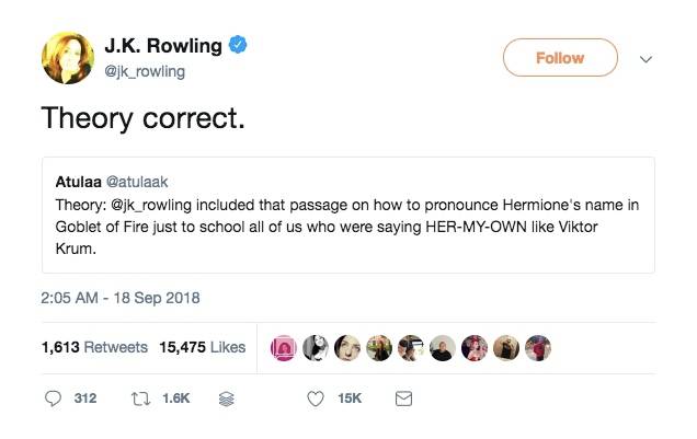 J.K. Rowling Poked Fun at Fans Who Couldn't Pronounce Hermione