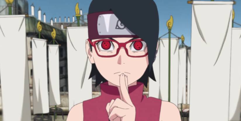 Sarada holds up her fingers to dispel genjutsu in Boruto