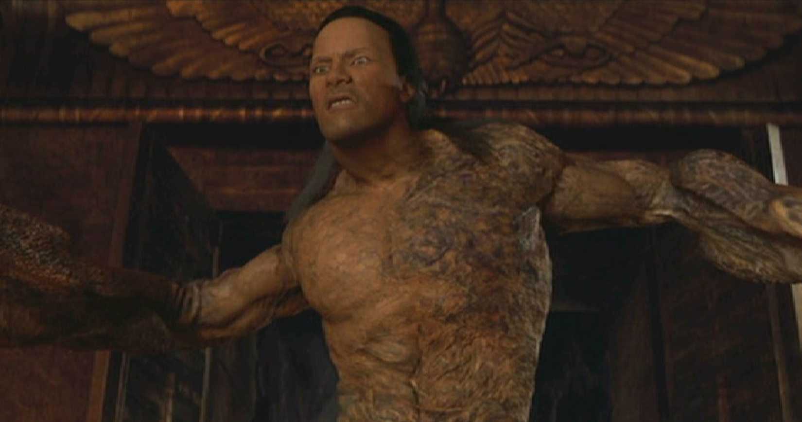 An outdated computer animation of The Scorpion King in The Mummy Returns looks menacingly off frame