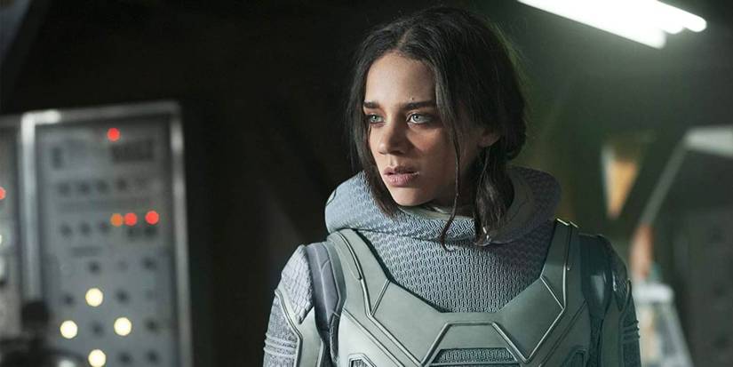 Ghost with her mask off looking angry in Ant Man and the Wasp