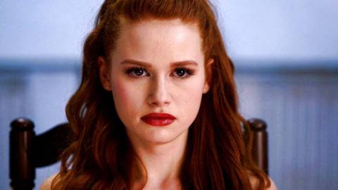 Cheryl Blossom sits in a chair in a scene from Riverdale