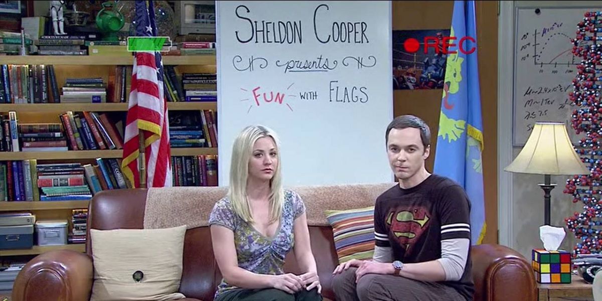 Penny and Sheldon Cooper Fun with Flags in The Big Bang Theory