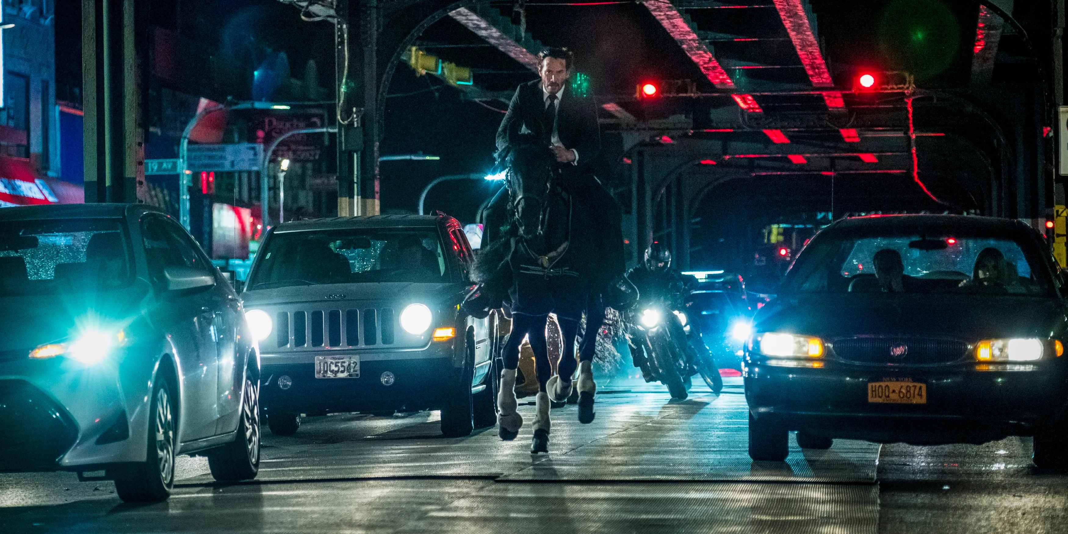 John Wick rides a horse through New York in John Wick: Chapter 3 - Parabellum