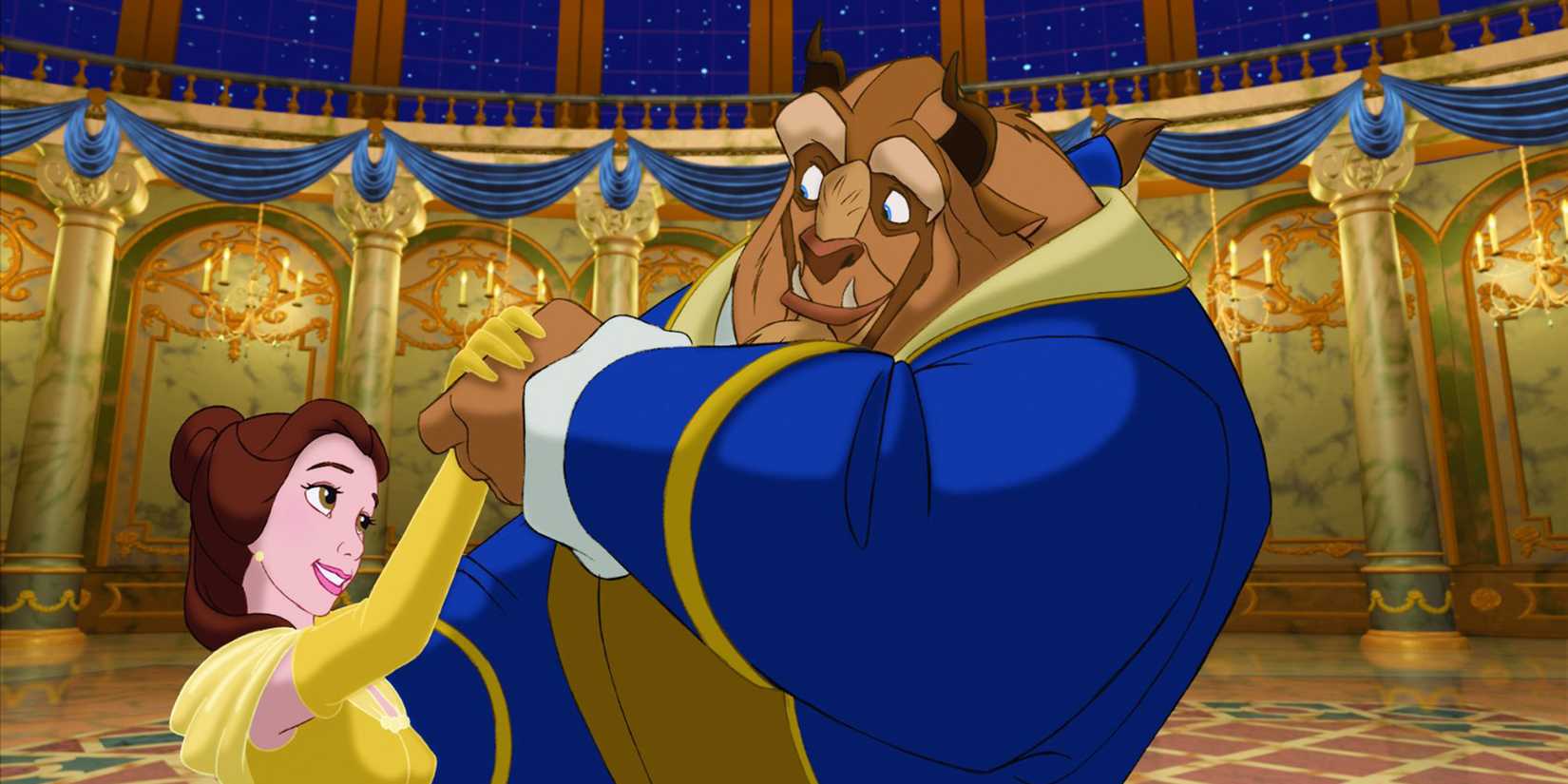 Belle and the Beast dancing in Beauty and the Beast