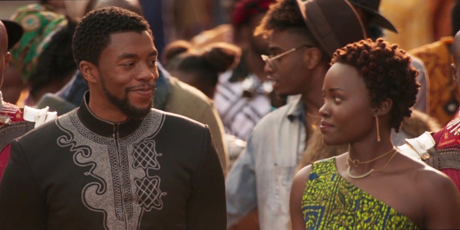 Chadwick Boseman and Lupita Nyongo in as TChalla and Nakia in Black Panther