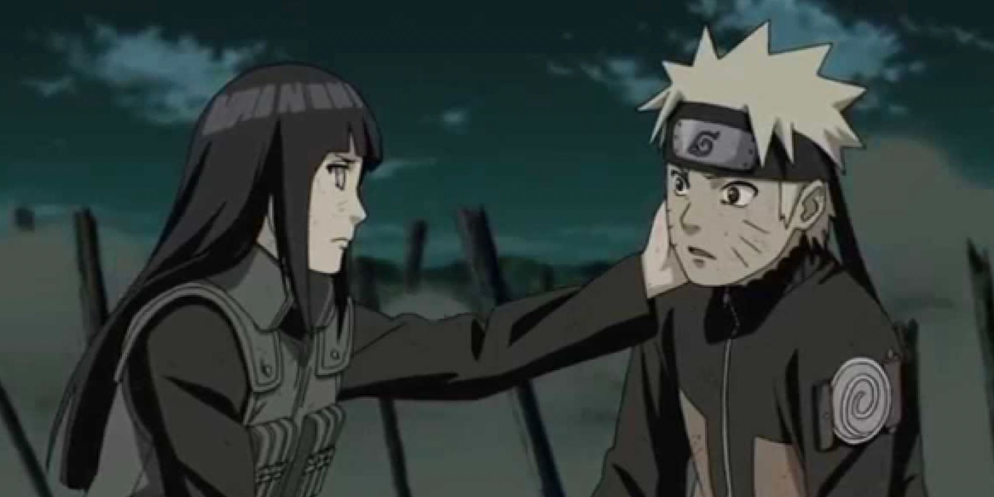 Hinata places her hand on Narutos cheek during the war in Naruto Shippuden