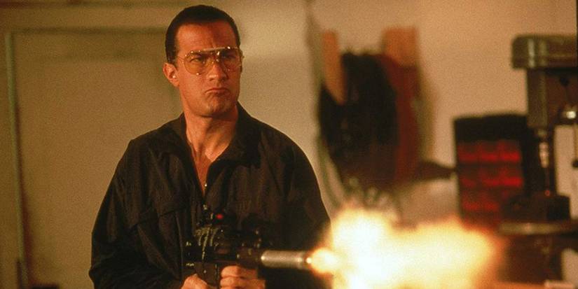 Steven Seagal as John shooting a gun in Marked for Death.