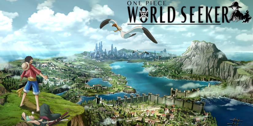 Luffy surplombe une île dans l'illustration clé de One Piece World Seeker.