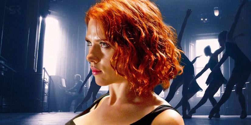 MCU Black Widow placed over an image of the Red Room