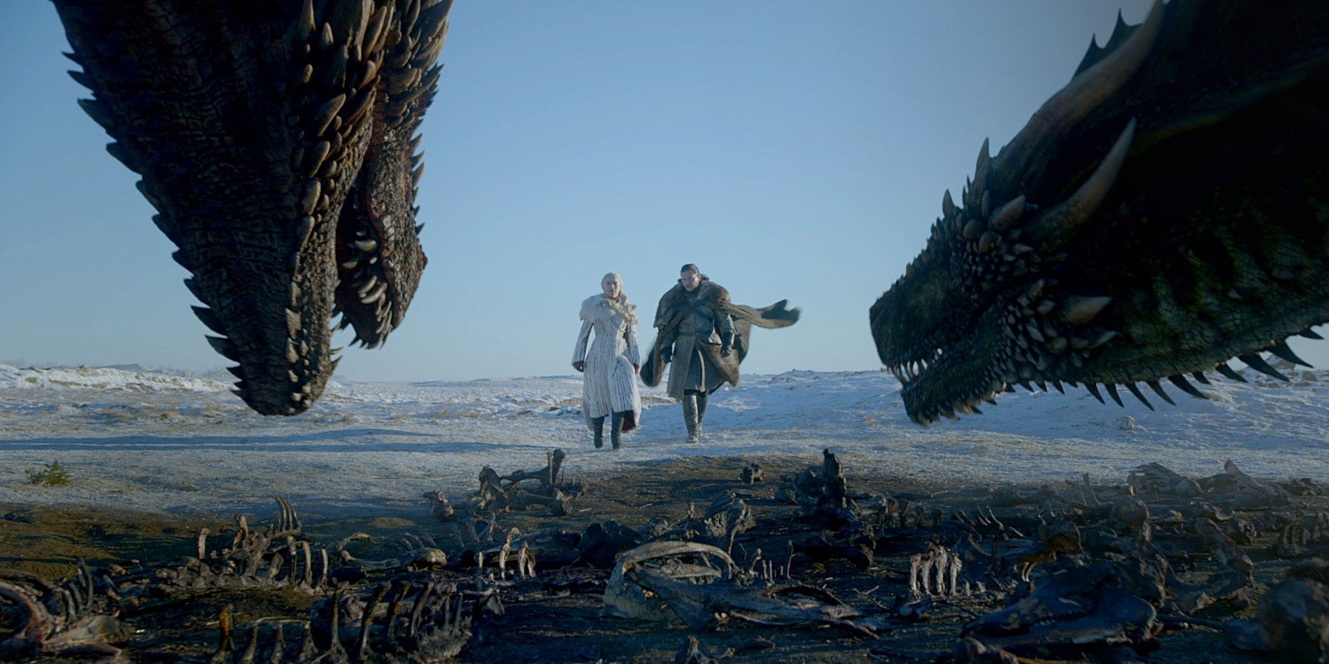 Emilia Clark as Daenerys Targaryen and Kit Harington as Jon Snow Walking in Game of Thrones