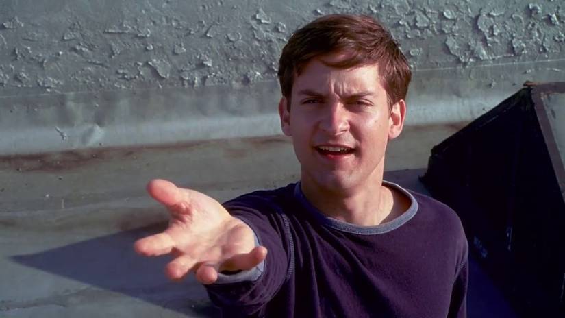 Spider-Man web-shooting scene with Tobey Maguire