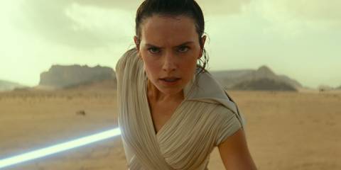 Rey with a lightsaber in the trailer for Star Wars The Rise of Skywalker