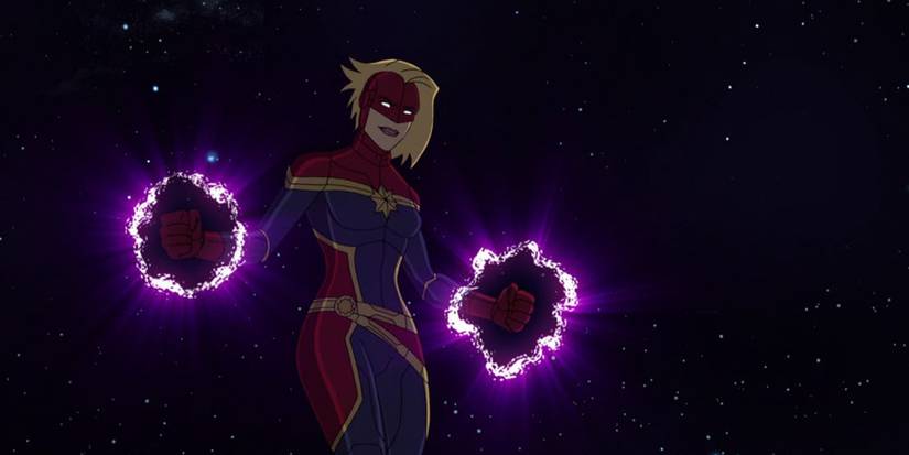 Captain Marvel in space in the animated series.