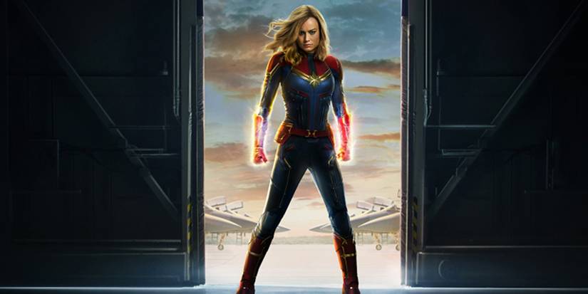 Captain Marvel in the hanger at the airbase.