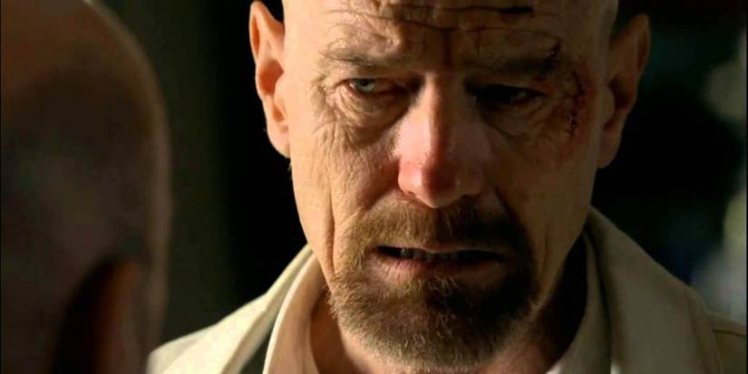 Walt from Breaking Bad with a black eye, looking at someone.