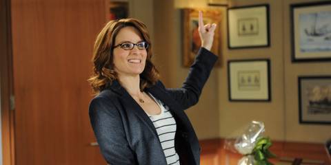 Tina Fey as Liz Lemon in Jack's office in 30 Rock