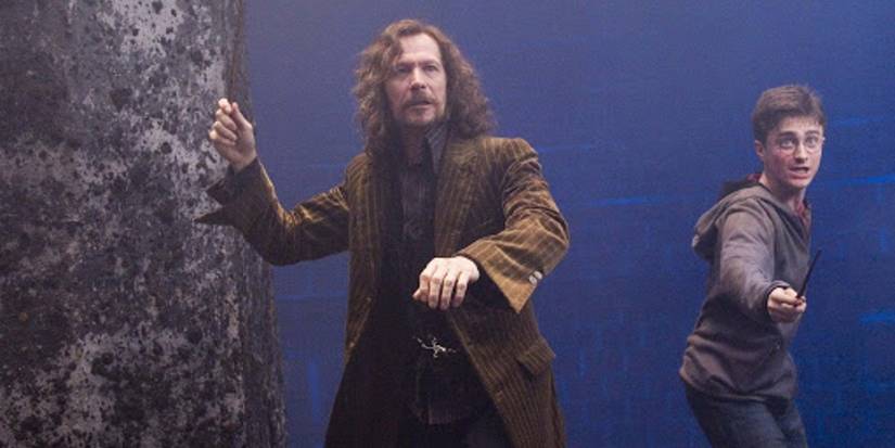 Sirius Black and Harry Potter Dueling Side by Side in Harry Potter and the Order of the Phoenix