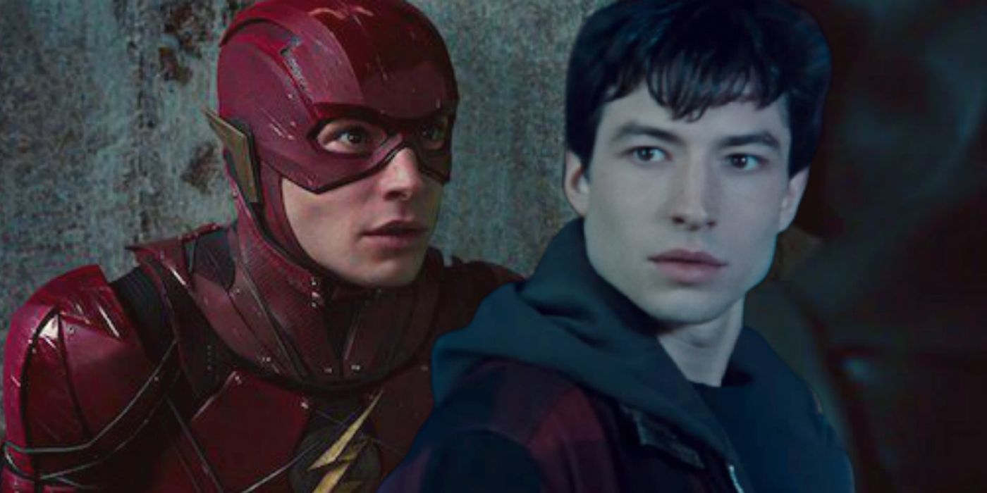 Ezra Miller and The Flash in a montage photo.