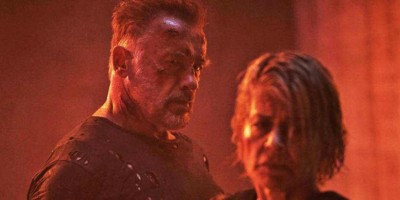 Arnold Schwarzenegger as Carl and Linda Hamilton as Sarah Connor in Terminator Dark Fate