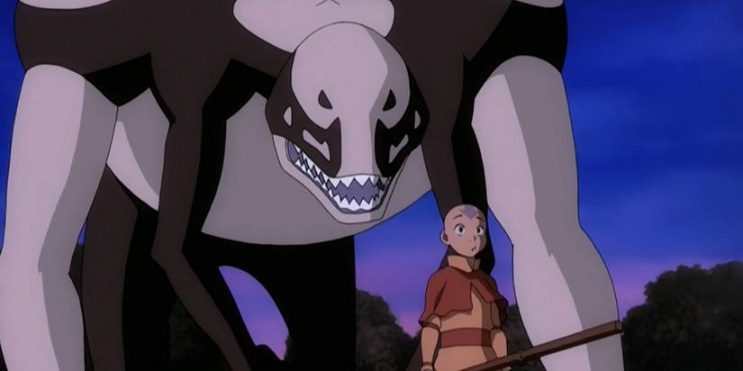 Aang in front of one of the spirits in Avatar S1E07 Winter Solstice Part 1