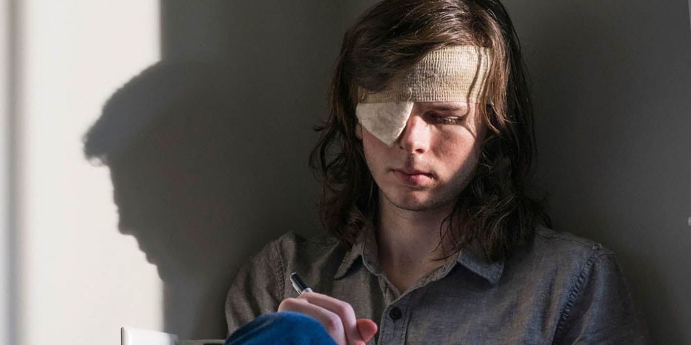 Carl Grimes (Chandler Riggs) looking down on The Walking Dead