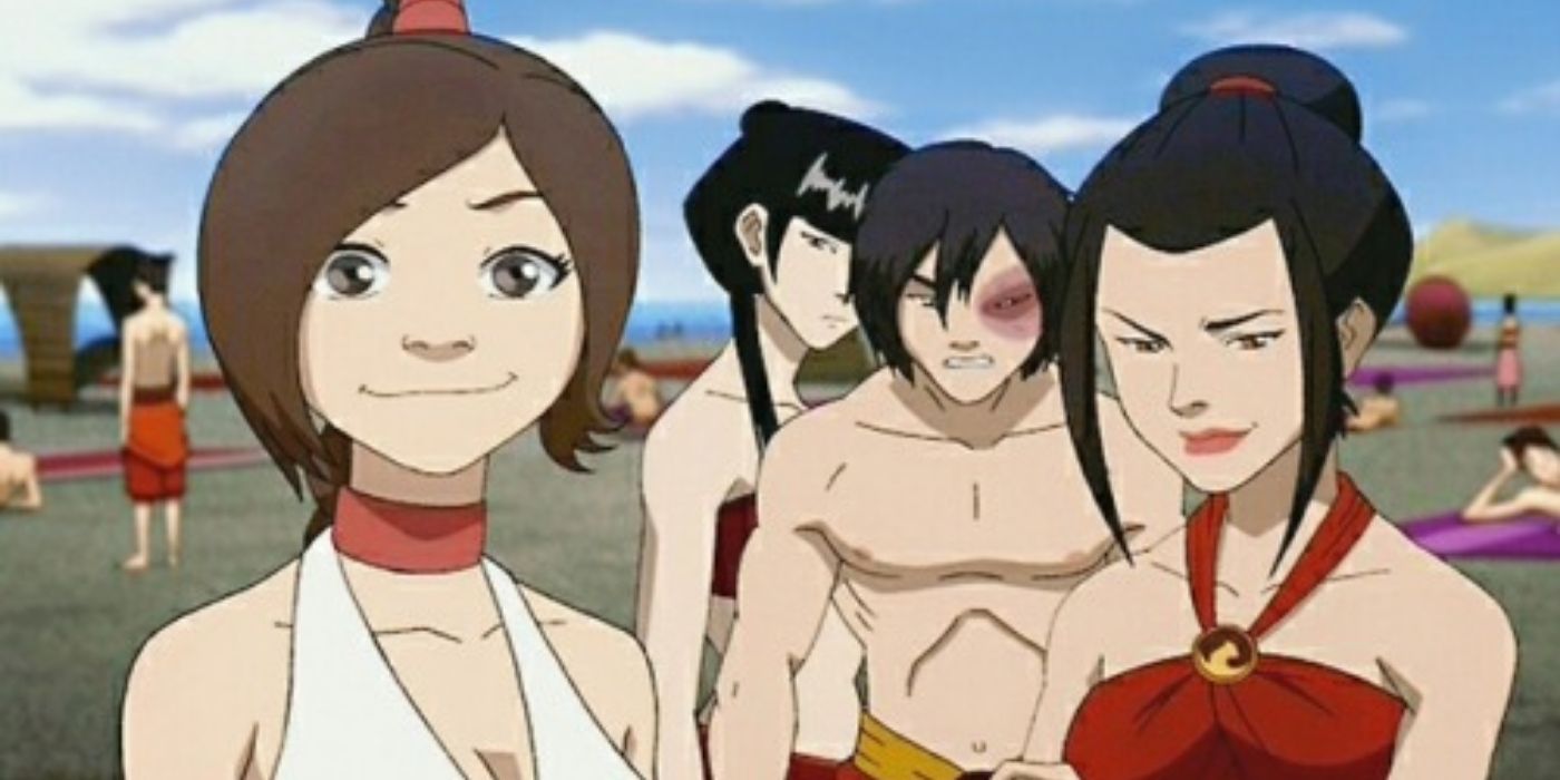 Azula e outras garotas na praia no ATLA