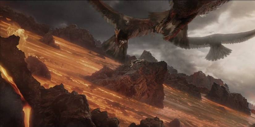 Eagles flying through the air in The Lord of the Rings: The Return of the King.