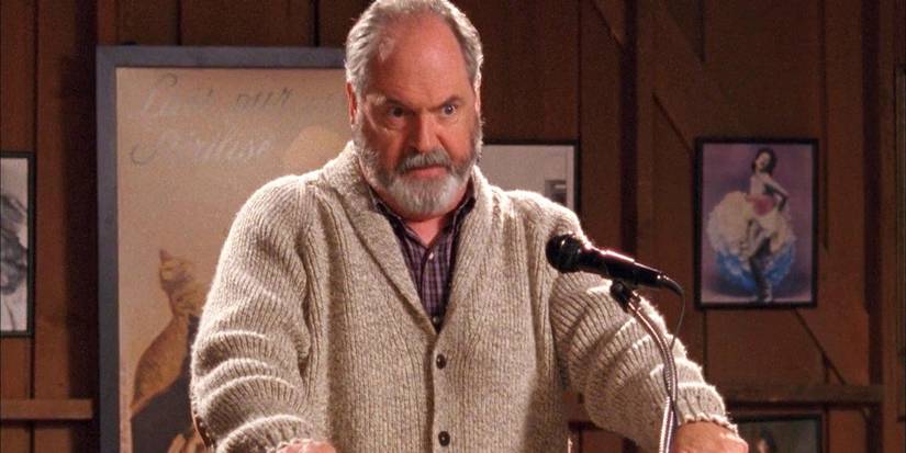Taylor Doose talking during a town meeting on Gilmore Girls