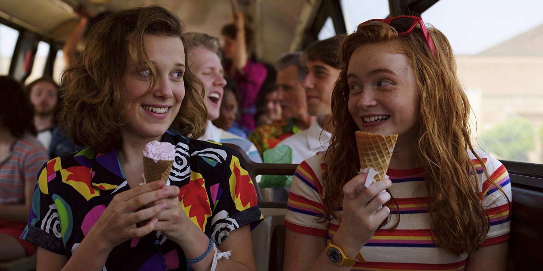 Millie Bobby Brown and Sadie Sink as Eleven and Max in Stranger Things