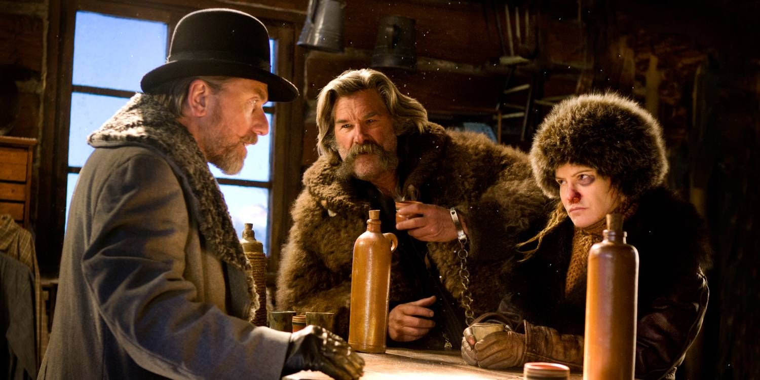 Hateful Eight Kurt Russell about to drink some coffee