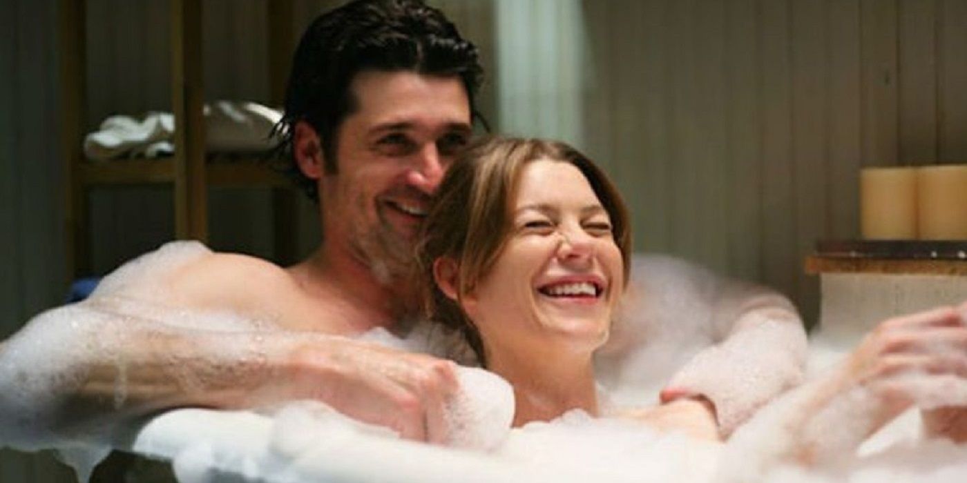 Derek (Patrick Dempsey) and Meredith (Ellen Pompeo) in the bathtub in Grey's Anatomy