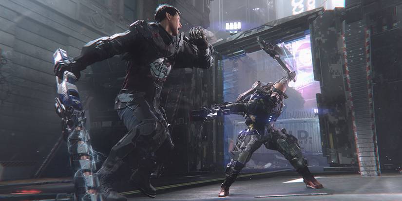 Два персонажа сражаются в The Surge 2.