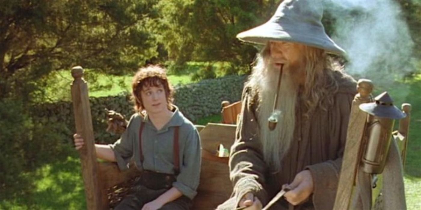 Frodo and Gandalf ride in a cart in Lord of the Rings: The Fellowship Of The Ring