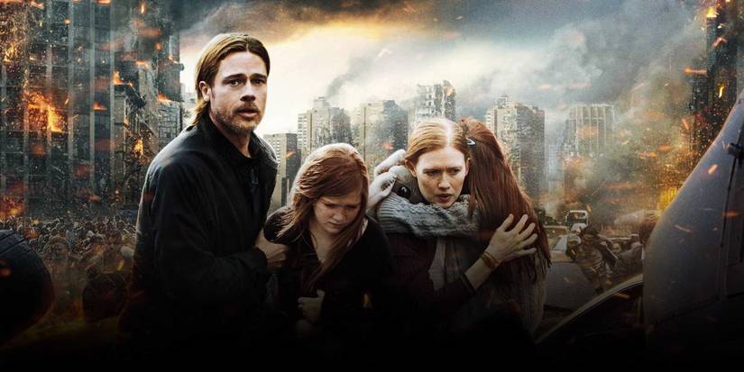 Brad Pitt as Gerry Lane and his family running in World War Z