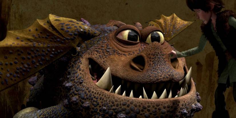 The Gronckle looking at something in How to Train Your Dragon.