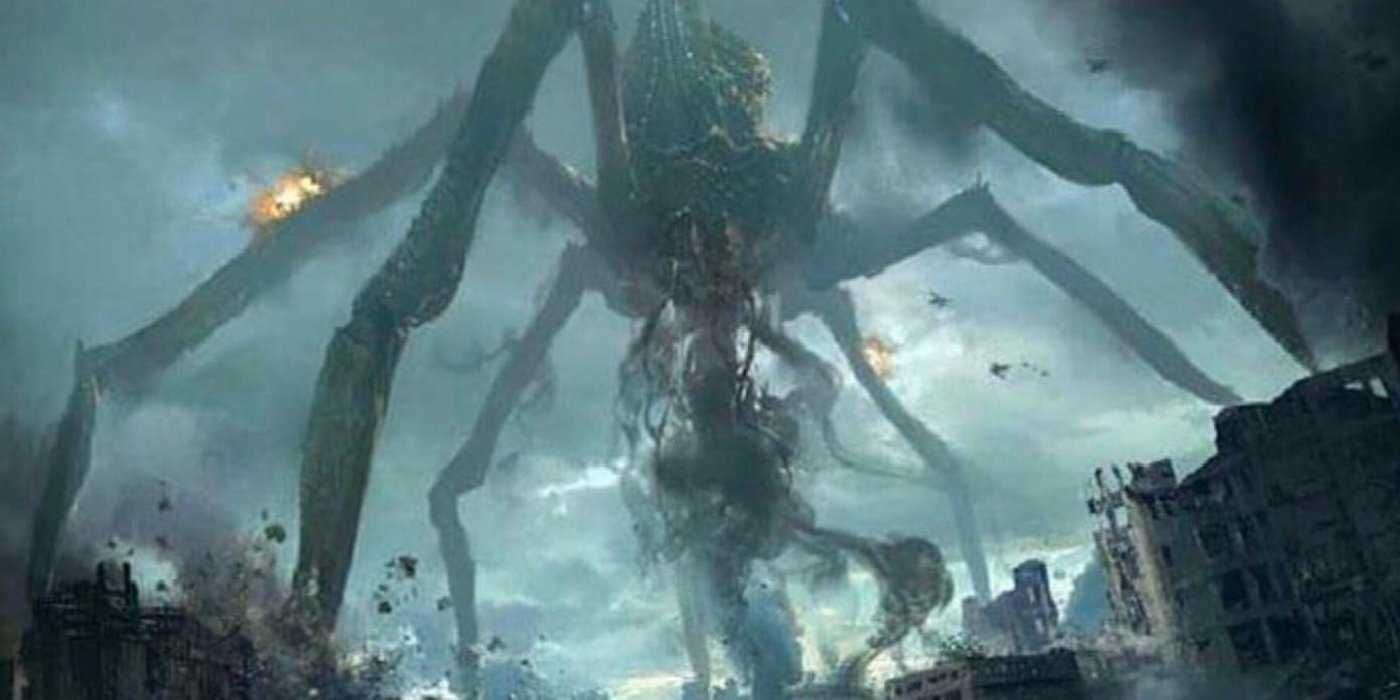 Scylla stands over a destroyed city in Godzilla: King of the Monsters.