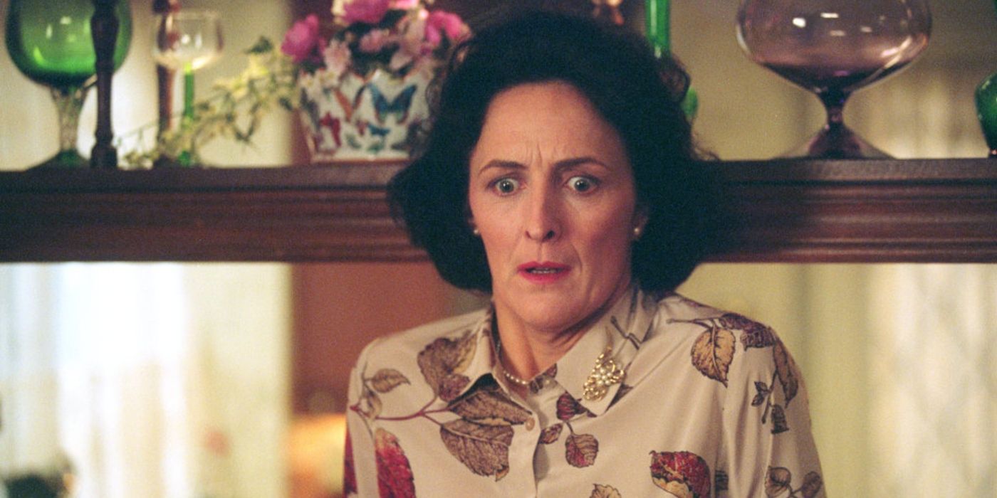 Petunia Dursley looking scared in Harry Potter.