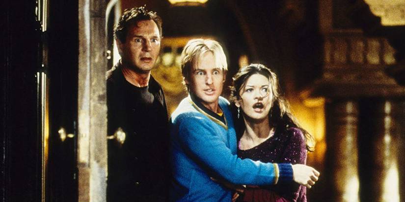 Liam Neeson, Catherine Zeta-Jones, and Owen Wilson as Dr. Marrow, Theo, and Luke in The Haunting