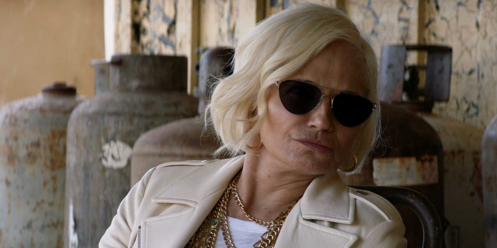 Janine "Smurf" Cody (Ellen Barkin) staring at someone from behind sunglasses in Animal Kingdom.