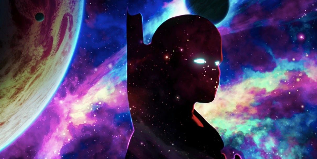 An image of Uatu the Watcher in a cosmic setting