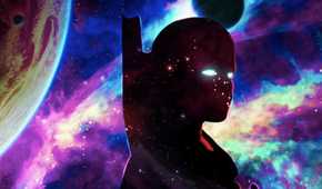 An image of Uatu the Watcher in a cosmic setting