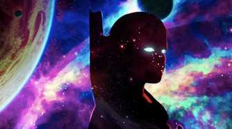 An image of Uatu the Watcher in a cosmic setting