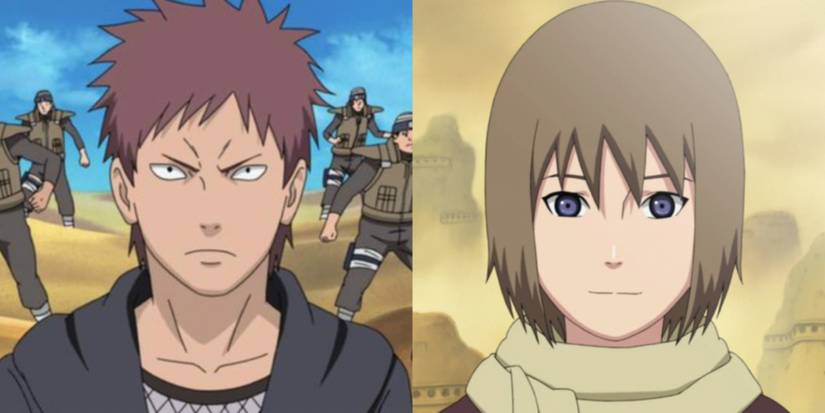 A split image features Rasaand Karura in Naruto