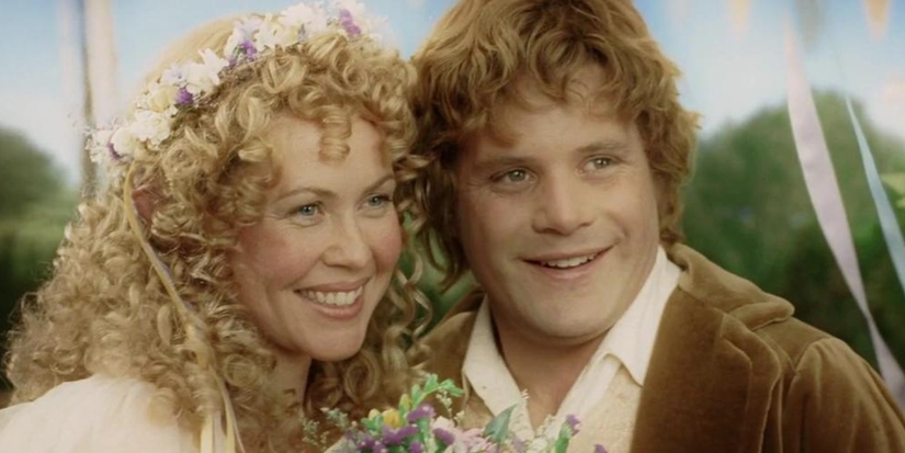 Sam and Rosie smiling at their wedding in Lord of the Rings: Return of the King