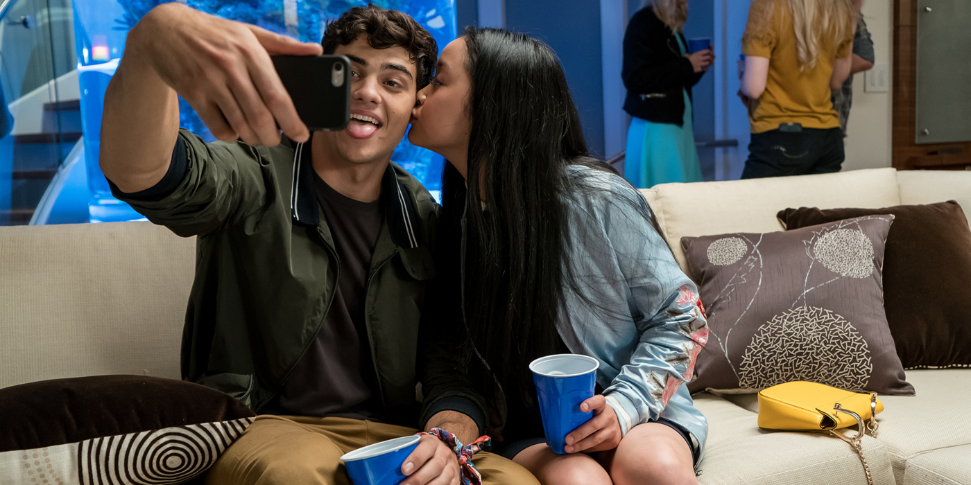 Peter and Lara Jean pose for a selfie in To All The Boys