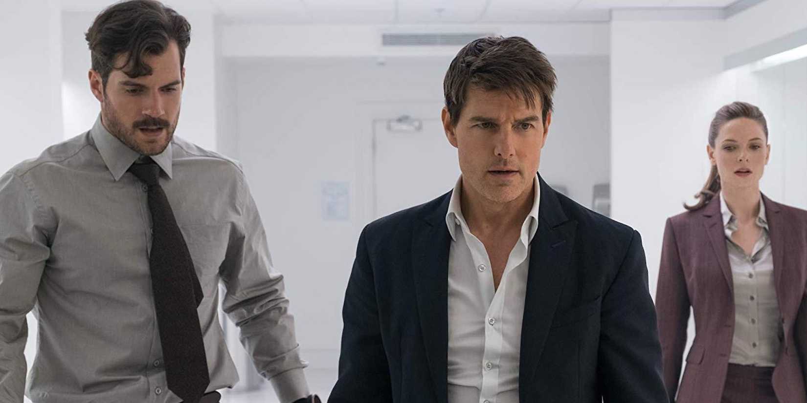 Henry Cavill, Tom Cruise, and Rebecca Ferguson in Mission Impossible Fallout