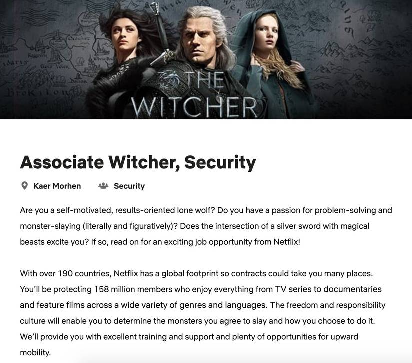Netflix Is Hiring A Witcher, Here’s The Actual Job Posting