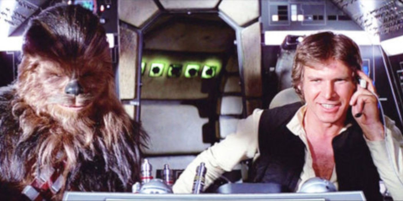 Chewbacca and Han Solo on the Millennium Falcon in Star Wars A New Hope 